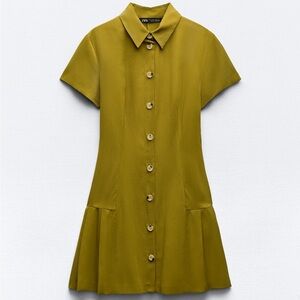NWT Zara green mini shirt dress SMALL